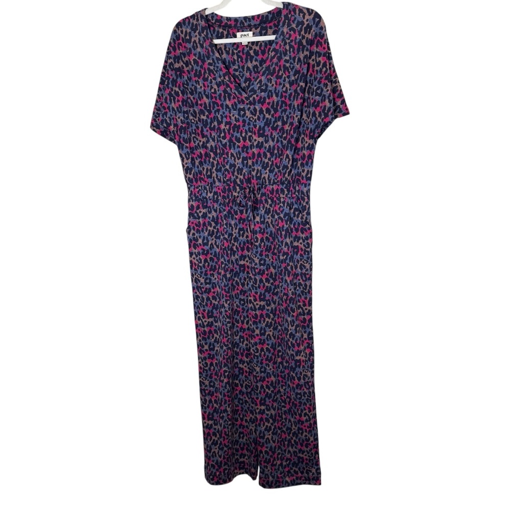Pact Women’s Pink and Blue Organic Cotton Blend Leopard Print Jumpsuit sz M